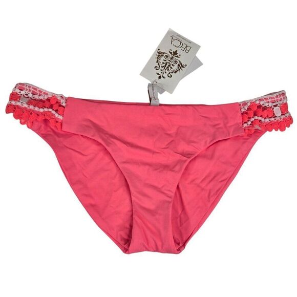 Becca Womens Size M Pink Coral Lace Trim Bikini Bottom - Picture 1 of 4